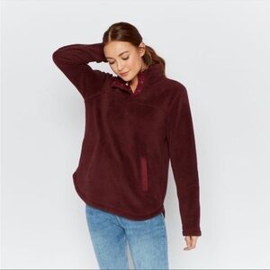 Thread & Supply Quarter Snap Sherpa Sweatshirt Pullover, Maroon, Size XL